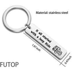 FUTOP Jeep Lover Gift It All Started with a Jeep Ride Keychain Jeep Girl Jewelry Gift for Boyfriend,Girlfriend