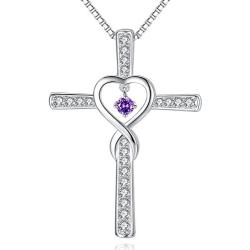 Milamiya Infinity Love God Cross CZ Pendant Necklace with Birthstone, Birthday Gifts, Jewelry for Women, Girls