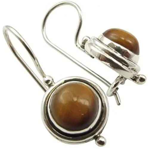 SilverStarJewel 925 Solid Silver Yellow & Brown Tigers Eye Earrings 0.9'' Art Gift SilverStarJewel 925 Solid Silver Yellow & Brown Tigers Eye Earrings 0.9'' Art Gift