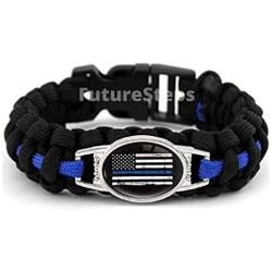 Police Para-cord Survival Bracelet | Police Thin Blue Line (8.5, SM) 10% of Sales Donated to Police Department of Your Choice | One Piece | Black and Blue