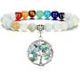 Jovivi 7 Chakras Healing Crystal Bracelet Natural Round Stone Beads Yoga Balancing Quartz Jewelry Tree of Life Tumbled Gemstone Stretch Bracelet w/Gift Box