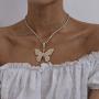 The Woos Rhinestone Butterfly Necklace Tennis Chain Hip Hop Bling Animal Butterfly Iced Out Crystal Collar Butterfly Pendant Necklace for Women Girl Rock Jewelry