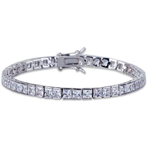 JINAO 1 Row AAA All Iced Out Tennis Bling 4-6mm Square Cut Lab Simulated Diamond Bracelet 8'' 7
