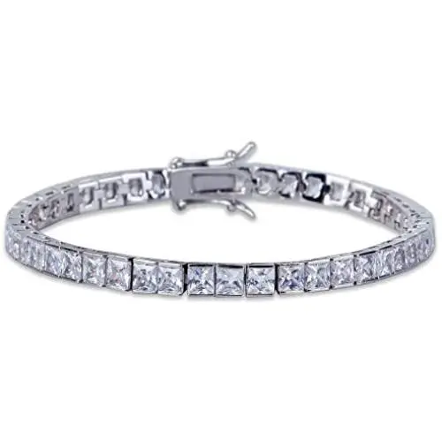 JINAO 1 Row AAA All Iced Out Tennis Bling 4-6mm Square Cut Lab Simulated Diamond Bracelet 8'' 7 JINAO 1 Row AAA All Iced Out Tennis Bling 4-6mm Square Cut Lab Simulated Diamond Bracelet 8'' 7