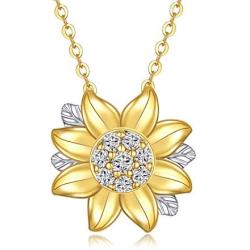 14K Real Gold Sunflower Necklace for Women, ''You Are My Sunshine'' Gold Moissanite Sunflower Pendant Anniversary Christmas Gift Jewelry for Her, Mom, Wife 16-18 inch