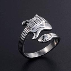 MZC Jewelry Music Guitar Ring Mens Stainless Steel Punk Rock Ring Size 8 to 12