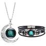 Dcfywl731 Fashion 12 Twelve Constellations Hand Woven Leather Bracelet and Moon Pendant Necklace Zodiac Sign Jewelry Set