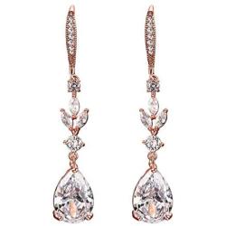 SWEETV Wedding Cubic Zirconia Earrings for Women, Brides, Bridesmaids -Teardrop Crystal Rhinestones Dangle Earrings
