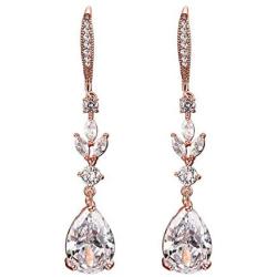 SWEETV Wedding Cubic Zirconia Earrings for Women, Brides, Bridesmaids -Teardrop Crystal Rhinestones Dangle Earrings