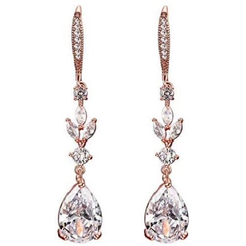 SWEETV Wedding Cubic Zirconia Earrings for Women, Brides, Bridesmaids -Teardrop Crystal Rhinestones Dangle Earrings