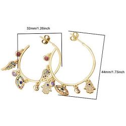 OUCHUANG Evil Eye Palm Wing Earrings Jewelry Gift for Women Girls with14K Gold CZ Large Circle, Womens Crystal Jewelry