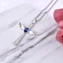 YL Cross Necklace 925 Sterling Silver Angel Wings Pendant Teardrop Cubic Zirconia Criss Jewelry
