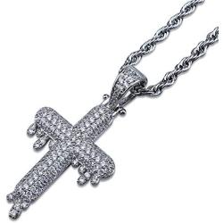 LC8 Jewelry Unisex Hip Hop Micropave Simulated Diamond Iced Out Bling Dripping Cross CZ Pendant Necklace for Men Women