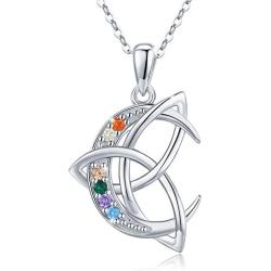 Moon Necklace Sterling Silver Celtic Triquetra Crescent Moon Goddess Trinity Knot Pendant Good Luck Necklace Christmas Gift for Women Teen Girlfriend