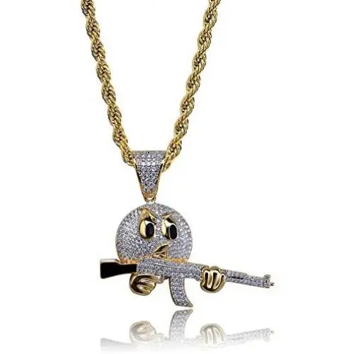 Moca Jewelry Hip Hop Iced Out Bling Holding The Gun Personalized Pendant 18K Gold Plated Chain Necklace for Men Women Moca Jewelry Hip Hop Iced Out Bling Holding The Gun Personalized Pendant 18K Gold Plated Chain Necklace for Men Women