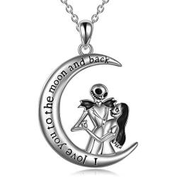 Nightmare Necklaces Before Christmas 925 Sterling Silver Sally and Jack I Love You to The Moon and Back Jewelry for Women Wife Girlfriend Couple