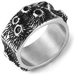 HZMAN Gothic Meteorite Surface Retro Personality Men Women Stainless Steel Ring Size 7-12