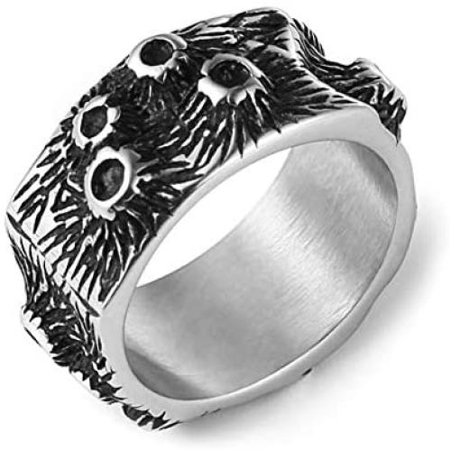 HZMAN Gothic Meteorite Surface Retro Personality Men Women Stainless Steel Ring Size 7-12