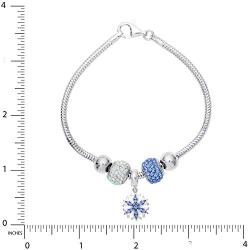 Disney Frozen Snowflake and Crystal Beads Sterling Silver Bundle Bracelet, 7.5”