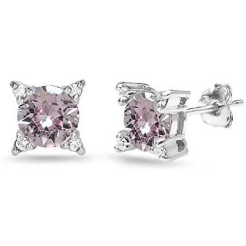 Sterling Silver Studded Solitaire Stud Earrings Made with Swarovski Crystals