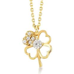 Gelin 14k Solid Gold Four Leaf Clover Chain Necklace for Good Luck with Cubic Zirconia - 18 inc