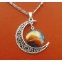 Adorit Mystical Galaxy & Crescent Moon Cosmic Colorful Pendant Necklace, Blue Glass, 17.5 Chain, Great Gift for Holidays, Birthdays, Special Days