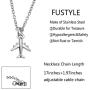 FUSTYLE Airplane Necklace Aircraft Pendant Flight Attendant Jewelry Pilot Gifts for Aviation Traveler (Silver)