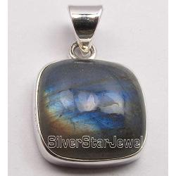 SilverStarJewel Solid Sterling Silver Square Labradorite Pendant 1'' Made In India