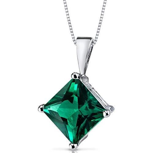 14 Karat White Gold Princess Cut 2.25 Carats Created Emerald Pendant