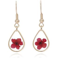 BONALUNA Pressed Flower Yellow Gold Plated Tear Drop Earrings