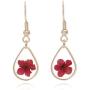 BONALUNA Pressed Flower Yellow Gold Plated Tear Drop Earrings