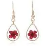 BONALUNA Pressed Flower Yellow Gold Plated Tear Drop Earrings