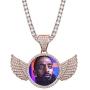 GUCY Personalized Custom Picture/Photo Pendant Necklace Women Men Iced Out Round Wings Heart Necklace Tennis Chain