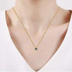 Jewelili 10K Yellow Gold 5 millimeter Blue Sapphire Pendant Necklace, 18 Inches Rope Chain