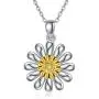TRISHULA Yellow Sunflower Pendant Necklace, Sterling Silver Butterfly Daisy Flower Heart Charm Necklace Jewelry Gift for Women Girls 18''+2'' (Gift Box Included)