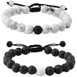 EnjoIt Distance Bracelet Black Matte Agate & White Howlite Energy Stone Beads Bracelet Set Couple Bracelet