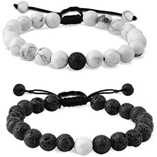 EnjoIt Distance Bracelet Black Matte Agate & White Howlite Energy Stone Beads Bracelet Set Couple Bracelet EnjoIt Distance Bracelet Black Matte Agate & White Howlite Energy Stone Beads Bracelet Set Couple Bracelet