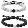 EnjoIt Distance Bracelet Black Matte Agate & White Howlite Energy Stone Beads Bracelet Set Couple Bracelet