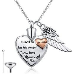 Cat Eye Jewels Memorial Ash Holder Urn Necklace Stainless Steel Heart Angel Wing Cremation Keepsake with Funnel Kit Necklace for Ashes for Men Women