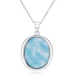 Sterling Silver Oval Natural Larimar Pendant with 18'' Chain