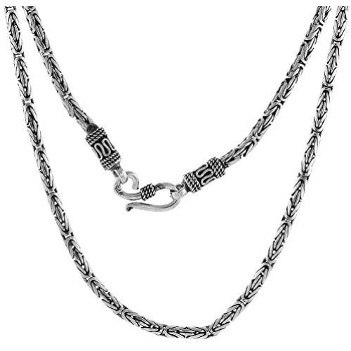 3mm Sterling Silver Round BYZANTINE Chain Necklaces & Bracelets 3mm Antiqued Finish Nickel Free, 7-30 inch