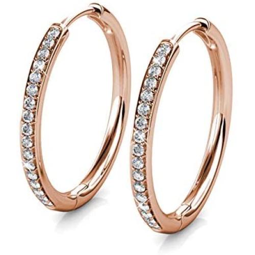St.Claire Earrings for Women 18K Gold Plated Hoop Swarovski Crystal Drop Dangle Earrings Best Silver Hoops for Women Sparkle Round Hoops for Ladies Hoop Earrings, Lightweight