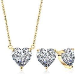 Beyond Love Heart Pendant Necklace and Earrings Jewelry Set for Women 18K White Gold Plated Bridal Wedding Silver Choker 5A Zirconia Girl Gift Party 18”
