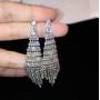 CHRAN Silver Teardrop Crystal Long Tassels Dangle Earrings Sparkling Rhinestone Ladies Gifts