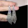 CHRAN Silver Teardrop Crystal Long Tassels Dangle Earrings Sparkling Rhinestone Ladies Gifts