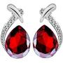 Harlorki Womens Shiny Crystal Rhinestone Silver Plated Pendent Chain Necklace Stud Earring Costume Fashion Jewelry Set (Red)