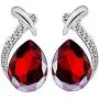 Harlorki Womens Shiny Crystal Rhinestone Silver Plated Pendent Chain Necklace Stud Earring Costume Fashion Jewelry Set (Red)