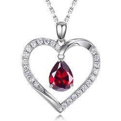 HAOSG 925 Sterling Silver Love Heart February Birthstone Created Amethyst Necklace Valentines Day Birthday Jewelry Gifts for Her Women Girls, 16''+2'' Adjustable Chain