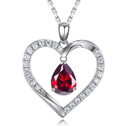 HAOSG 925 Sterling Silver Love Heart February Birthstone Created Amethyst Necklace Valentines Day Birthday Jewelry Gifts for Her Women Girls, 16''+2'' Adjustable Chain