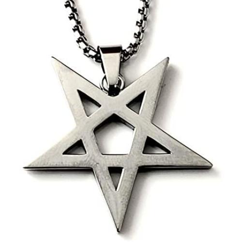 Pentagram Necklace Inverted Pagan Satanic Goth Occult Witchcraft (Silver)